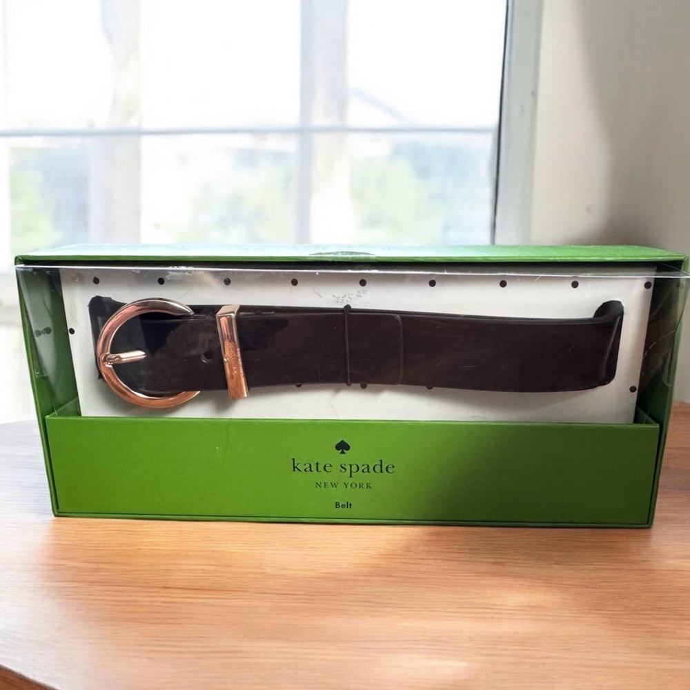 NWT Kate Spade Black Leather Belt with Gold Circle Buckle
